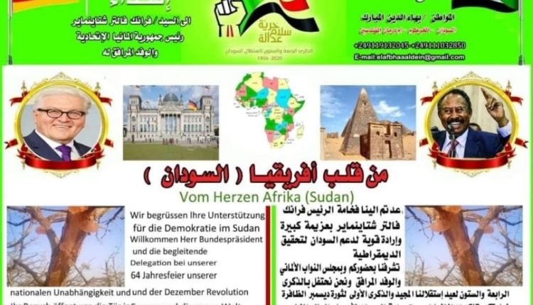 لوحة فنية بشعار الثورة في استقبال الرئيس الألماني