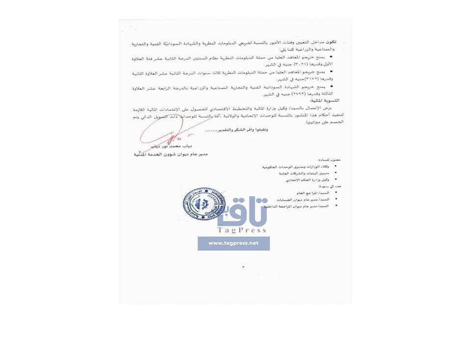 (تاق برس) ينشر التفاصيل الكاملة لمنشور ديوان شؤون الخدمة لزيادة الاجور والهيكل الراتبي الجديد لكل الموظفين والعاملين بالدولة