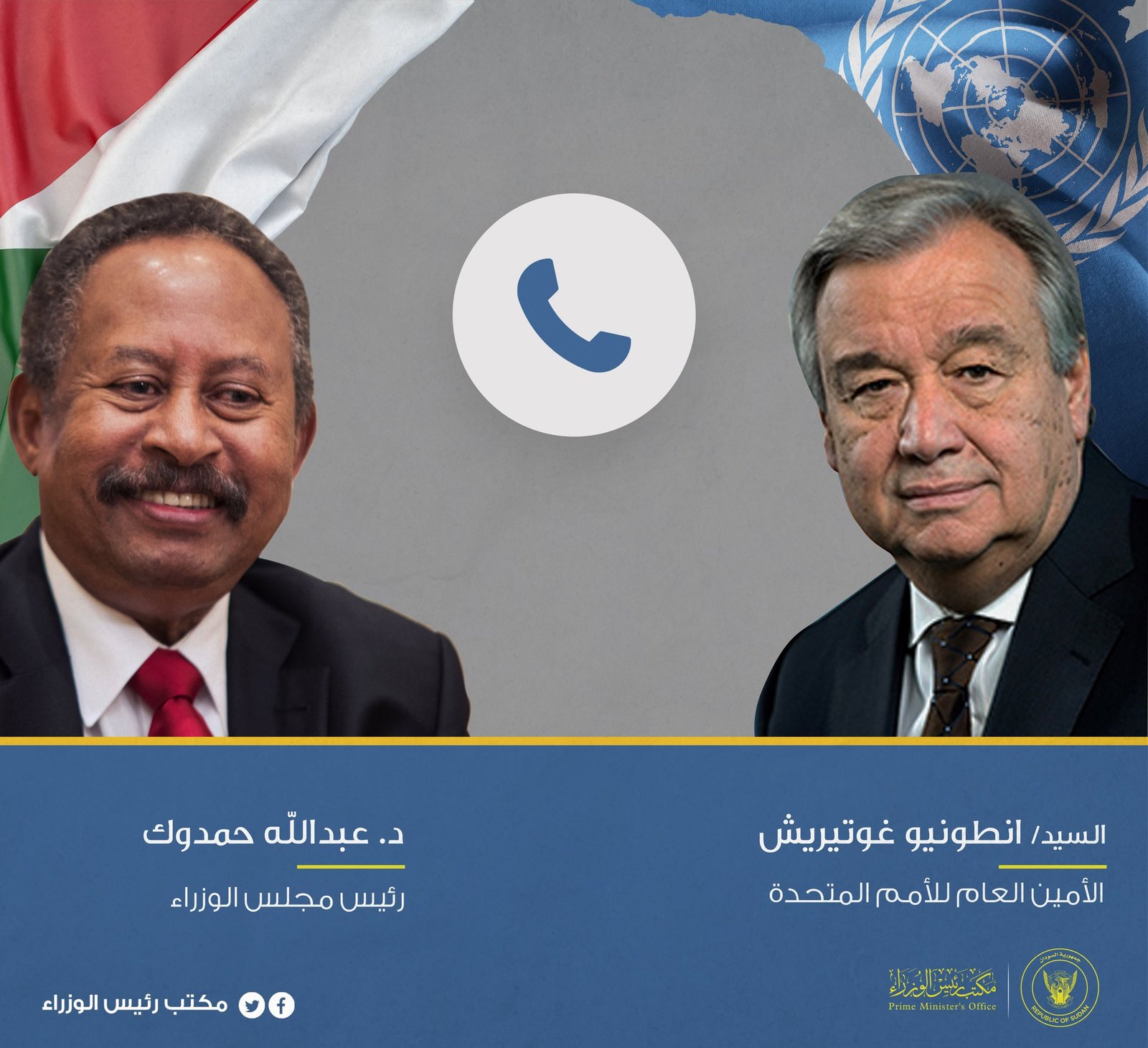 اتصال هاتفي بين حمدوك والأمين العام للأمم المتحدة بسبب الأزمة مع اثيوبيا