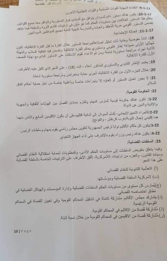 الحلو يطالب بتغيير العطلة من الجمعة إلى الأربعاء وإلغاء الزكاة واعتبار العلمانية فوق الدستور .. ينشر (تاق برس) وثيقة اتفاق المبادئ