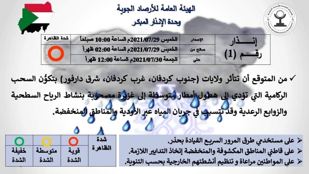 انذار من هيئة الإرصاد الجوية في السودان انذار من هيئة الإرصاد الجوية في السودان