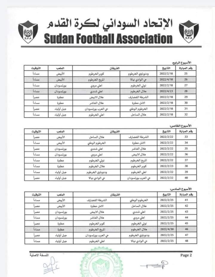 إعلان جدول مباريات الدوري السوداني الممتاز