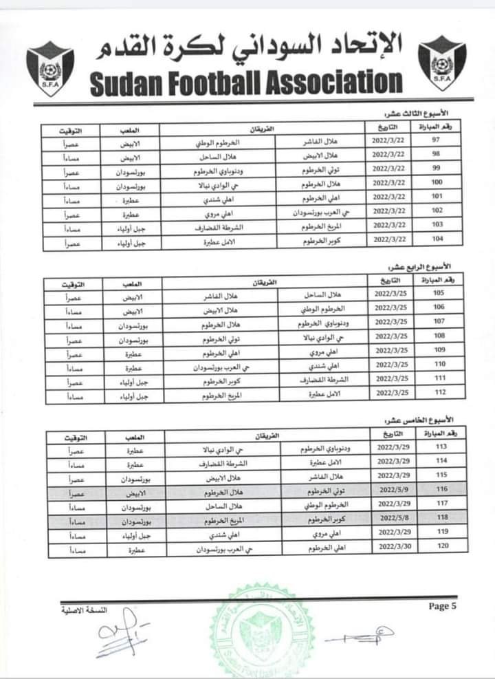 إعلان جدول مباريات الدوري السوداني الممتاز