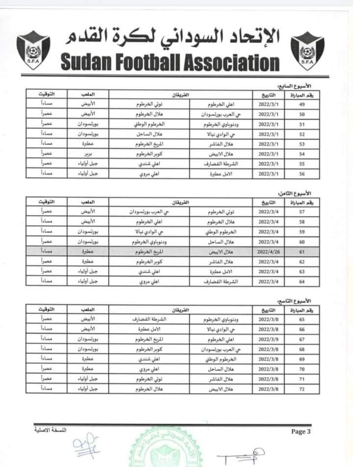 إعلان جدول مباريات الدوري السوداني الممتاز