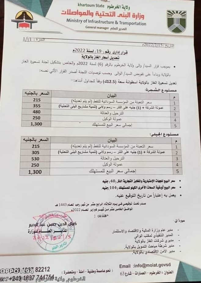 منشور بزيادة أسعار الغاز بالخرطوم .. تعرف على التفاصيل
