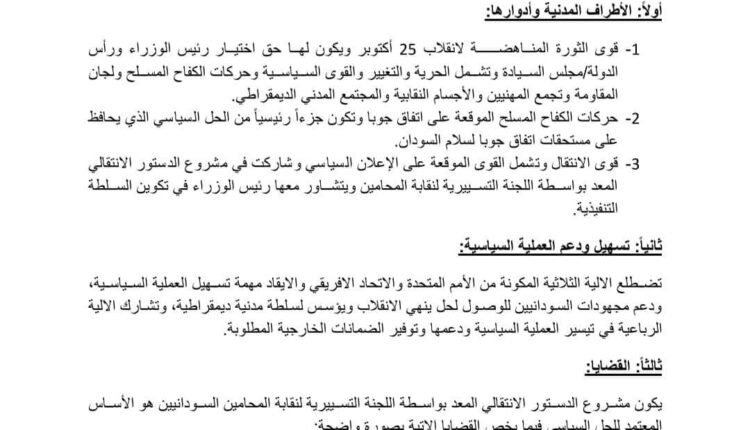 (تاق برس) ينشر رؤية الحرية والتغيير- المجلس المركزي لانهاء الانقلاب وتكوين الحكومة في السودان