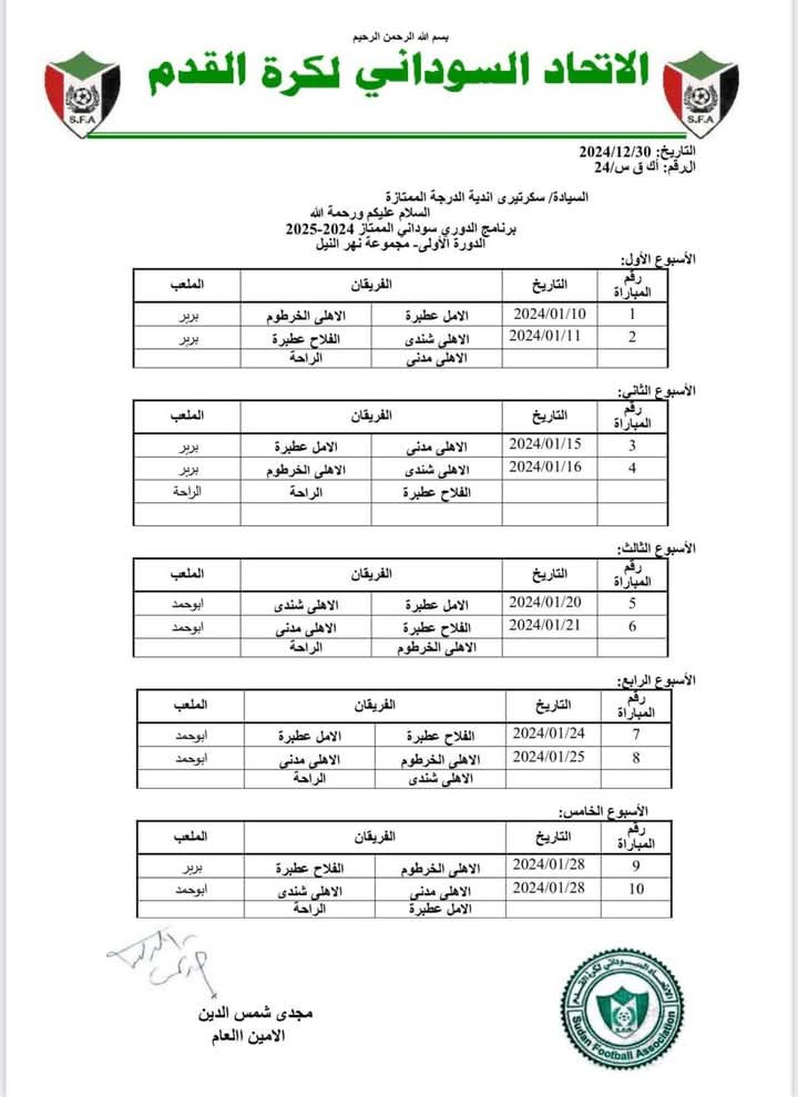 الإتحاد السوداني لكرة القدم يصدر برمجة مباريات الدوري الممتاز "تاق برس" ينشر القوائم