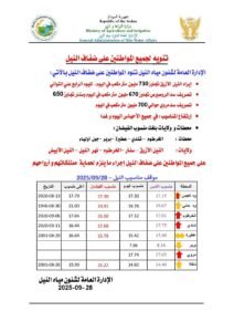تنويه عاجل للمواطنين القاطنين على ضفاف النيل