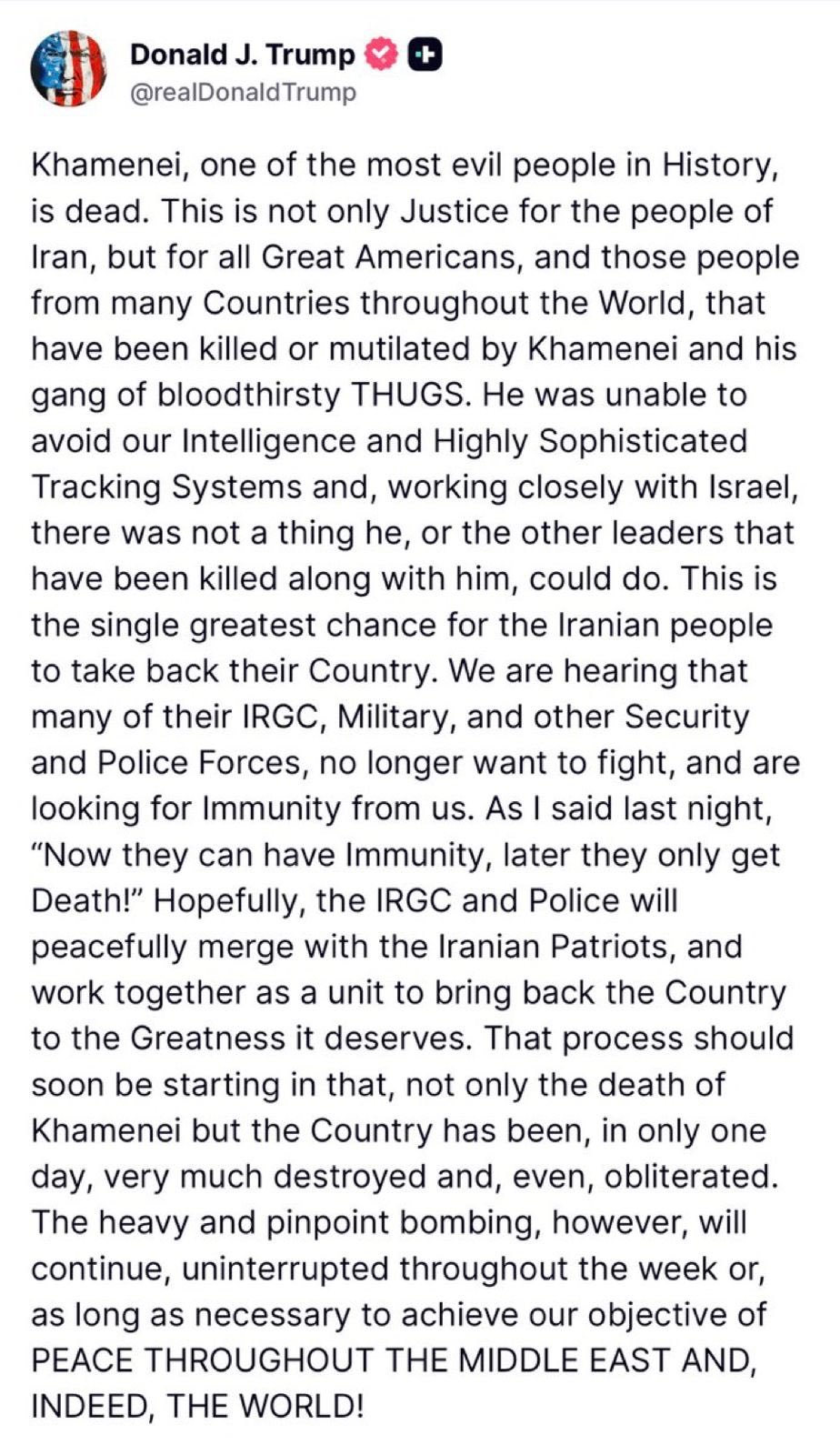 عاجل .. ترمب يعلن مقتل علي خامنئي المرشد الإيراني وايران تنفي