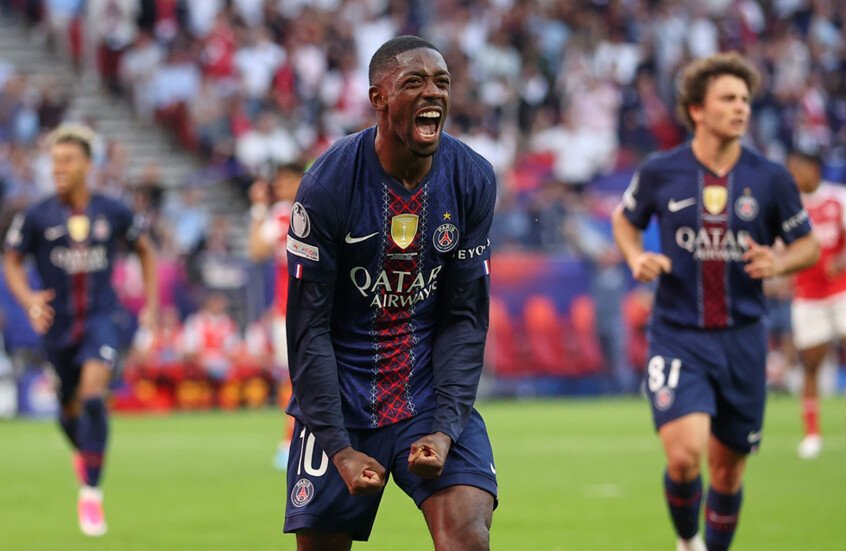 باريس سان جيرمان يعادل رقم برشلونة القياسي في دوري أبطال أوروبا..عثمان ديمبيلي يدرك التعادل لفريقه أمام أرسنال"فيديو"